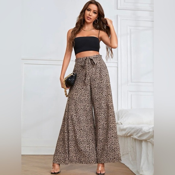 Wide leg pants brown black animal print - Picture 2 of 4